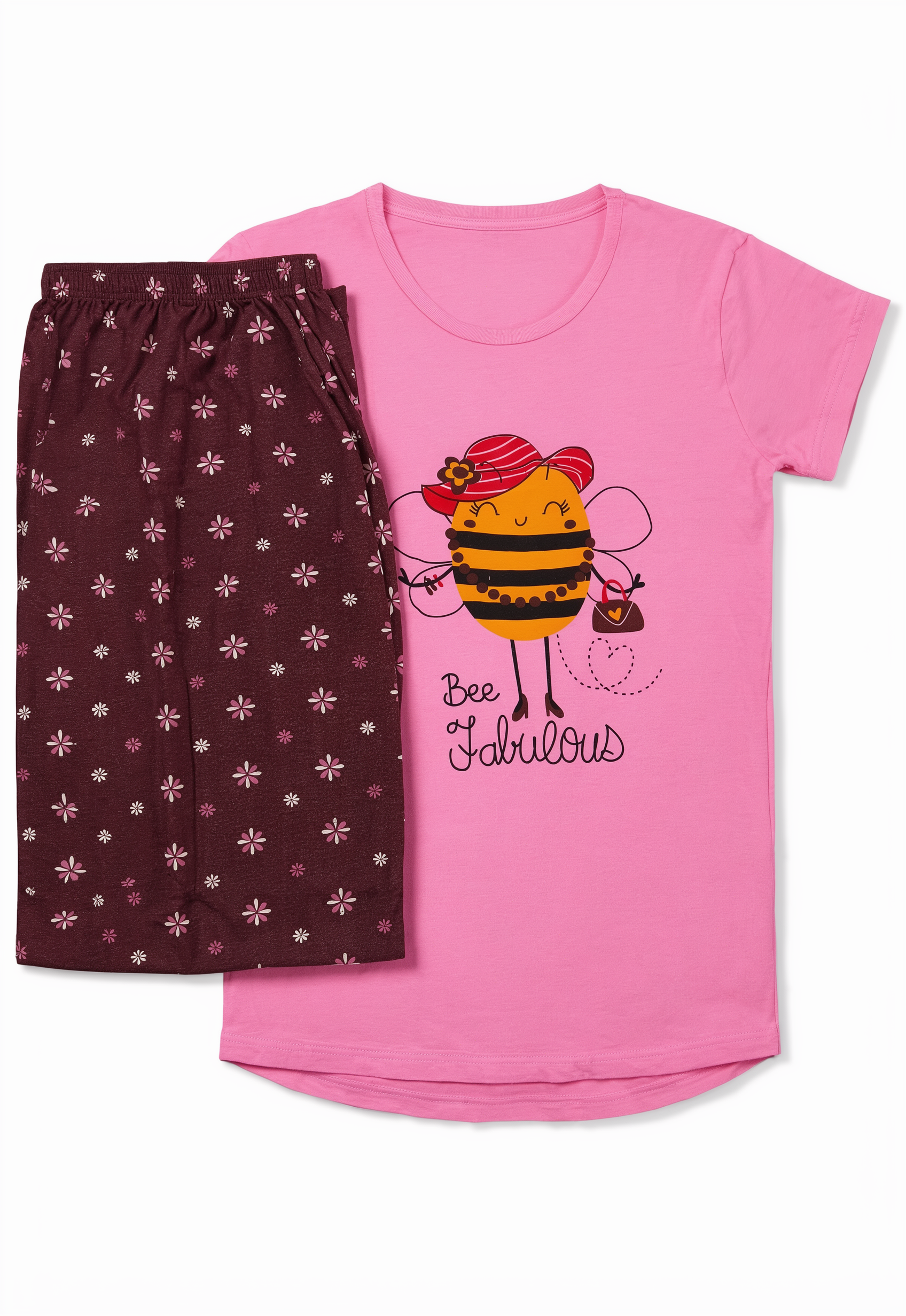 Youkay Fashion Women's Cotton Printed Pyjama Set Bee Fabulous Half Sleeve Night Dress Comfortable Sleepwear for Women