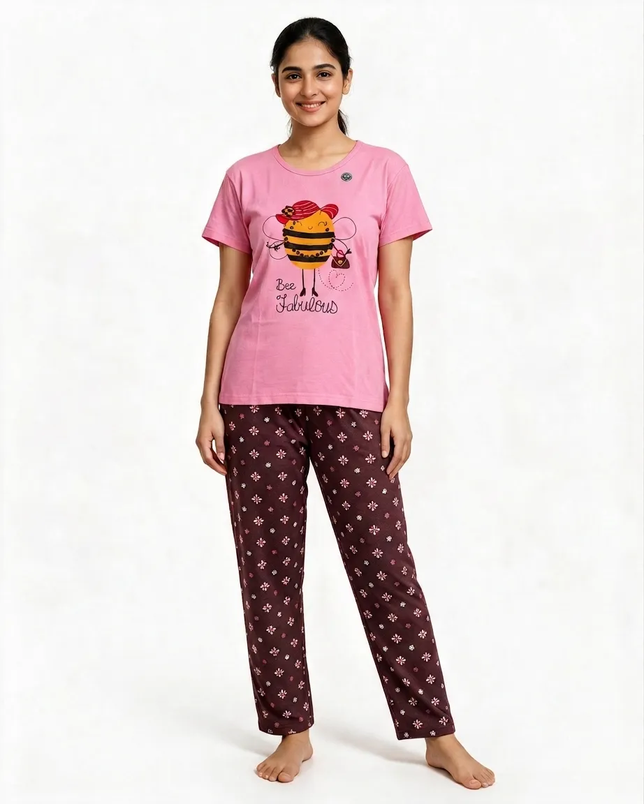 Women's Cotton Printed Pyjama Set – Bee Fabulous Night Dress